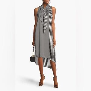 NWT EQUIPMENT Lalasa striped silk satin high low midi dress Black White sz XS